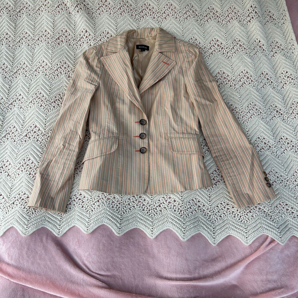 Vintage Bebe Blazer 4 Orange Top Stitch Pin Stripe Baddie Y2K Career Academia
